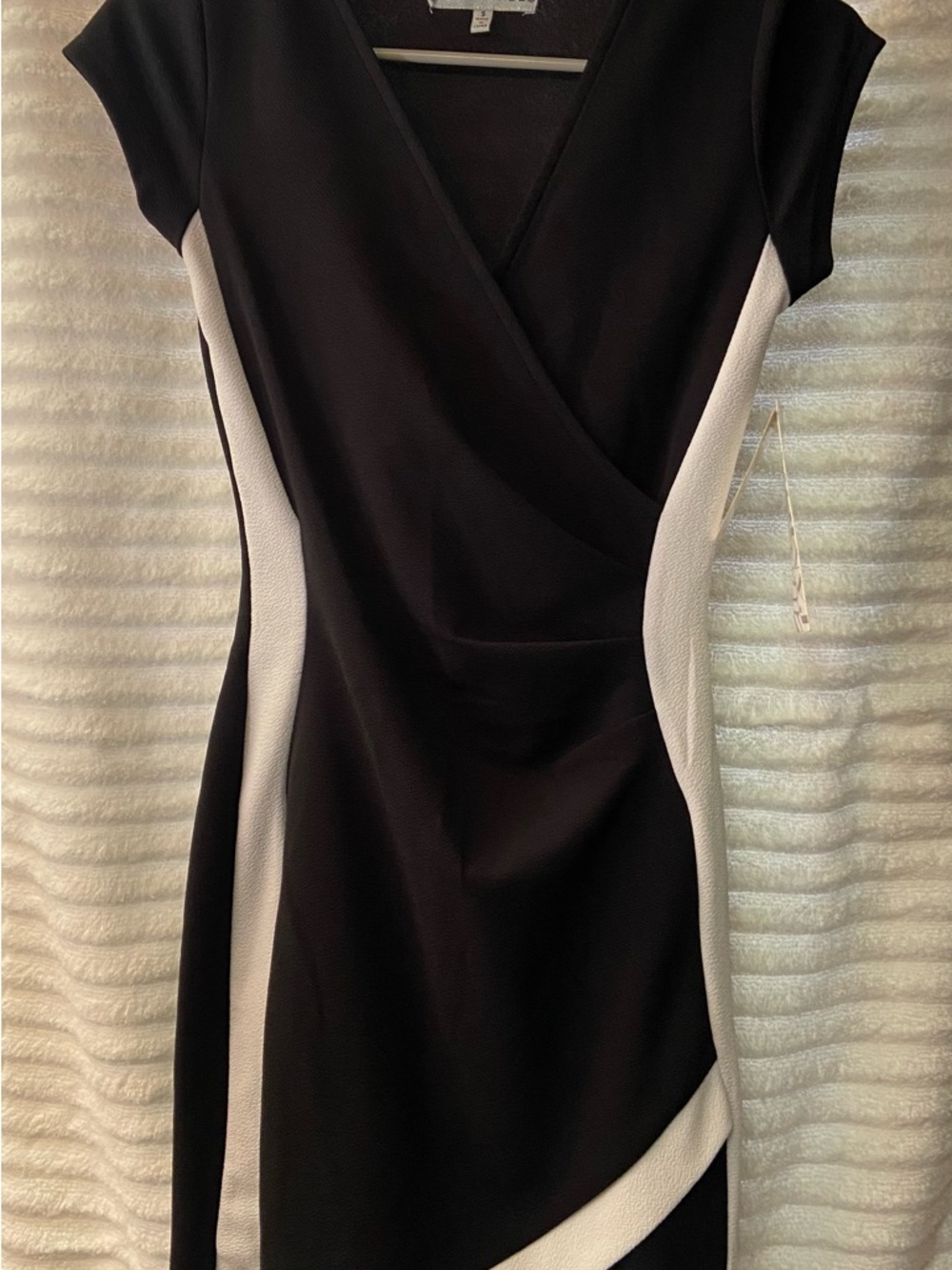 Almost Famous Black and White Faux-Wrap Midi Dress